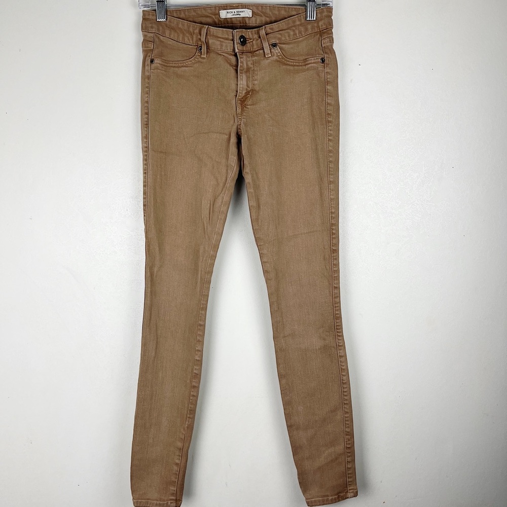 Rich & Skinny Brown Skinny Leg Jeans Jeggings Mid Rise Ankle Length Size 28